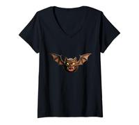 Women's Funny Vampire Bat Monster Halloween Y2K Emo Alt Streetwear V-Neck T-Shirt