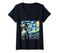 Womens Funny Van Gogh Starry Night Artist Plague Doctor Mask V-Neck T-Shirt
