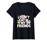 Womens Funny Vegan I Don't Eat My Friends Vegetarian V-Neck T-Shirt