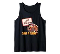 Womens Funny Vegan Thanksgiving Tee Eat Pizza Save a Turkey Tank Top