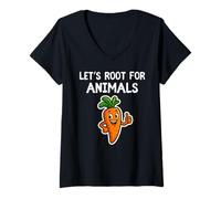 Women's Funny Vegetarian Plant Based 'Let's Root for Animals' Vegan V-Neck T-Shirt