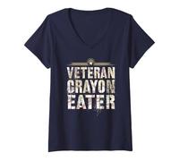 Womens Funny Veteran Crayon Eater Jarhead Brother Military Dad Joke V-Neck T-Shirt