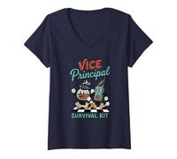 Women's Funny Vice Principal Survival Kit Retro Rubber Hose Cartoon V-Neck T-Shirt