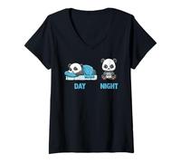 Women's Funny Video Gaming Panda Sleep and Game Sleep Game V-Neck T-Shirt