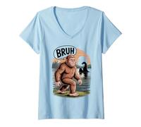 Womens Funny Vintage Bigfoot Bruh Sasquatch Loch Ness Monster Meme V-Neck T-Shirt