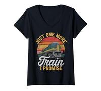 Womens Funny Vintage Just One More Train I Promise Locomotive Lover V-Neck T-Shirt