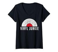 Women's Funny Vinyl Junkie Retro Record Collector Analog Music V-Neck T-Shirt