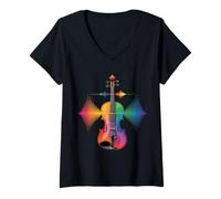 Women's Funny Violin Rainbow Soundwave Music Spectrum V-Neck T-Shirt
