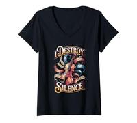 Womens Funny Violinist Orchestra I Destroy Silence V-Neck T-Shirt
