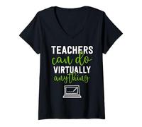 Womens Funny Virtual Teaching - Back to School Online Educators V-Neck T-Shirt