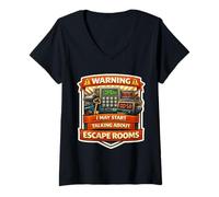 Women's Funny Warning I May Start Talking About Escape Rooms Lover V-Neck T-Shirt