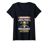 Women's Funny Warning Maintenance Technician Annoy at Your Own Risk V-Neck T-Shirt