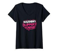 Women's Funny Warning Slippery Tongue Sarcastic Renaissance Humor V-Neck T-Shirt