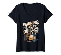 Women's Funny Warning Talks About Guitars A Lot Music V-Neck T-Shirt