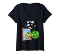Women's Funny Watermelon Juice Mirror Humor Meme Melon is This Me V-Neck T-Shirt