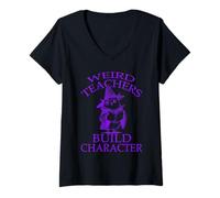 Womens Funny Weird Halloween Teachers Build Character V-Neck T-Shirt