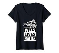 Womens Funny Wels Lives Matt Design for Anglers and Waller fans V-Neck T-Shirt