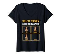 Womens Funny Welsh Terrier Guide To Training Dog Obedience V-Neck T-Shirt