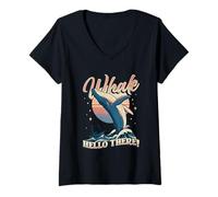 Women's Funny Whale Pun Whale Hello There Ocean Whalewatching V-Neck T-Shirt