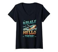 Women's Funny Whale Pun Whale Hello There Ocean Whalewatching V-Neck T-Shirt