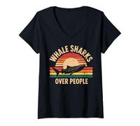 Womens Funny Whale Sharks Over People Whale Shark V-Neck T-Shirt