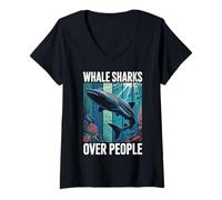 Womens Funny Whale Sharks Over People Whale Shark V-Neck T-Shirt