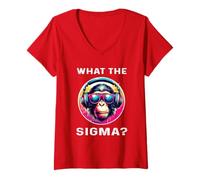 Womens Funny What for Sigma? Monkeys Ironic Meme Brain Red Quote V-Neck T-Shirt