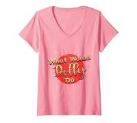 Women's Funny What Would Dolly Do Vintage Distressed Retro T-Shirt V-Neck T-Shirt, Pink, Medium