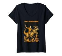 Womens Funny Whiskey Chaos Design - Cowboy, Dinosaur & UFO Mashup V-Neck T-Shirt