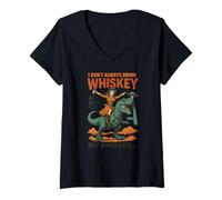 Womens Funny Whiskey Chaos Design - Cowboy, Dinosaur & UFO Mashup V-Neck T-Shirt