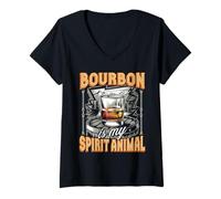 Womens Funny Whiskey Drinker Bourbon Is My Spirit Animal V-Neck T-Shirt