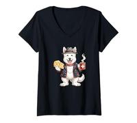 Women's Funny White German Shepherd Dog Coffee Cheese Switzerland Flag V-Neck T-Shirt