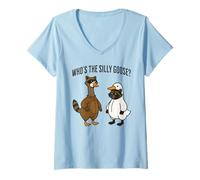 Womens Funny Who's The Silly Goose? Raccoon and Goose V-Neck T-Shirt