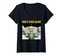Women's Funny Who's Your Paddy White House St Patrick's Great Clover V-Neck T-Shirt