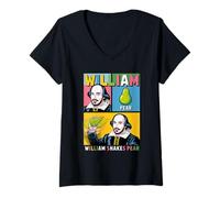 Womens Funny William Shakes Pear Literary Pun Pop Art Comic Style V-Neck T-Shirt
