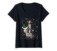 Womens Funny Winter Christmas Bremen Town Musicians Animal Stack V-Neck T-Shirt