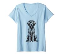 Women's Funny Wirehaired Pointing Griffon Dog with Sunglasses V-Neck T-Shirt