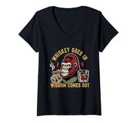 Women's Funny Wise Monkey Drinking Humor Design for Adults V-Neck T-Shirt