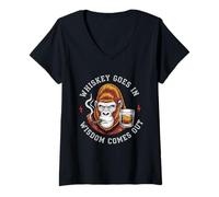 Women's Funny Wise Monkey Drinking Humor Design for Men V-Neck T-Shirt
