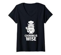 Womens Funny Wise Owl Cooking Chef Kitchen Graphic V-Neck T-Shirt