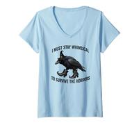 Women's Funny Witch Crow: I Must Stay Whimsical to Avoid The Horrors V-Neck T-Shirt
