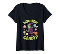 Womens Funny Witch Way to The Candy Halloween Design V-Neck T-Shirt