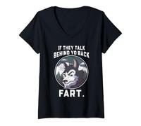 Women's Funny Wolf Fart Quote Back Talk Sarcastic Animal Graphic V-Neck T-Shirt