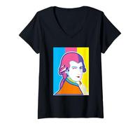 Womens Funny Wolfgang Mozart Portrait Pop Art Style V-Neck T-Shirt