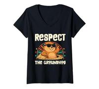 Women's Funny Woodchuck Groundhog Day Kids Respect The Groundhog V-Neck T-Shirt