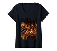 Women's Funny Woodland Animals Camping Roasting Marshmallows V-Neck T-Shirt