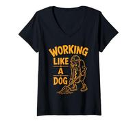 Women's Funny Working Like a Dog Operator Construction Worker Ironic V-Neck T-Shirt