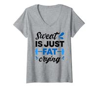 Womens Funny Workout Quote Gift Sweat Is Fat Crying Gym V-Neck T-Shirt