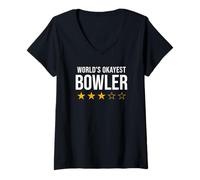 Women's Funny World's Okayest Bowler Bowling V-Neck T-Shirt