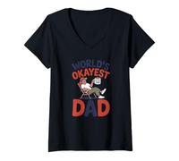 Women's Funny World's Okayest Dad Relaxing Funny Father V-Neck T-Shirt